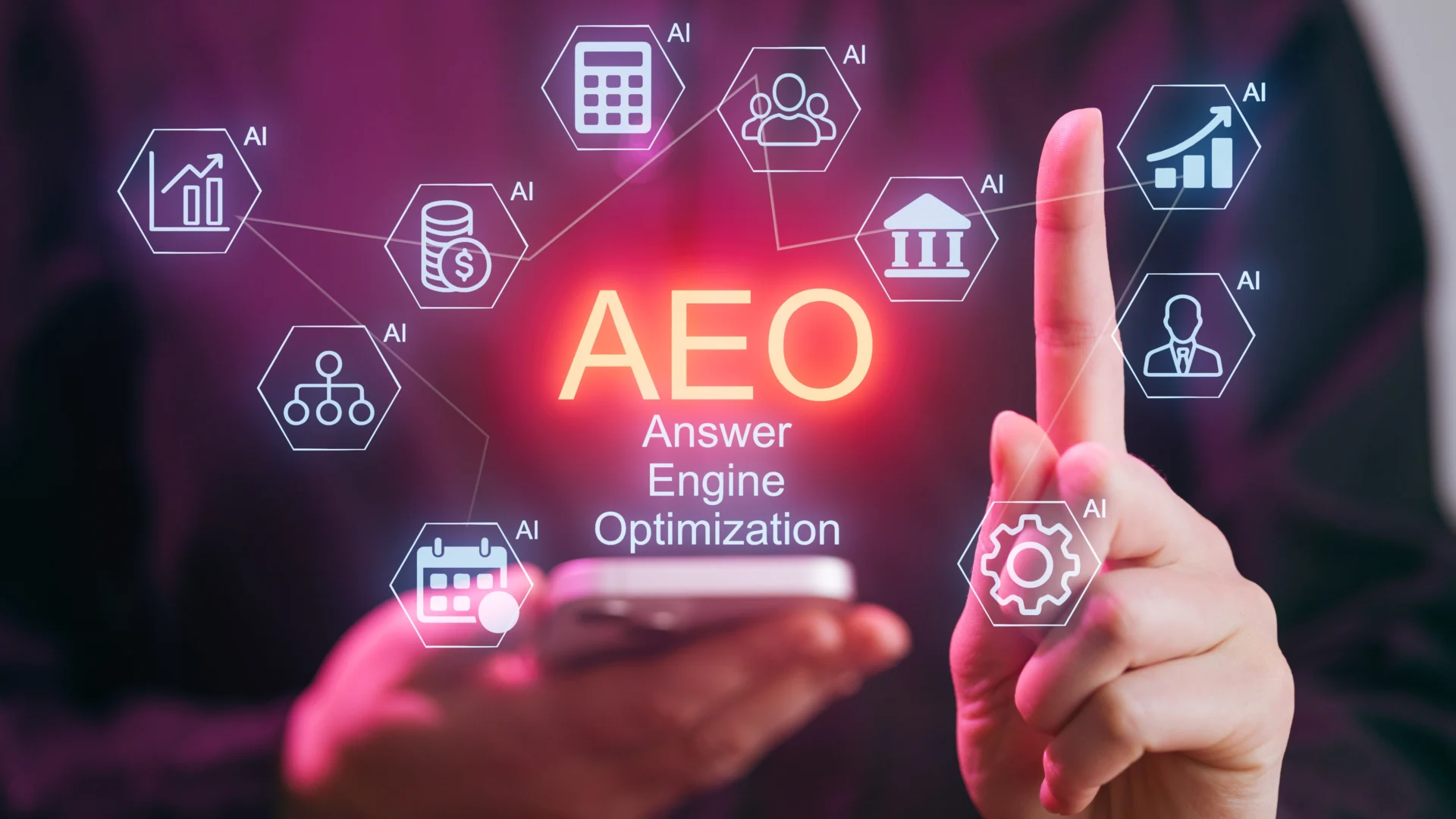 Futuristic visualization of AI search optimization showing Google AI Overviews, ChatGPT, and Perplexity as interconnected systems with neural networks and data flows