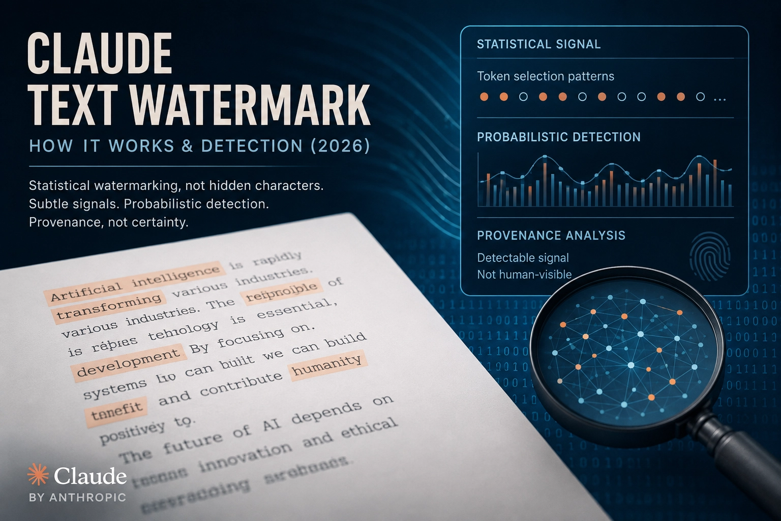Illustration of statistical token patterns used to explain Claude text watermarking